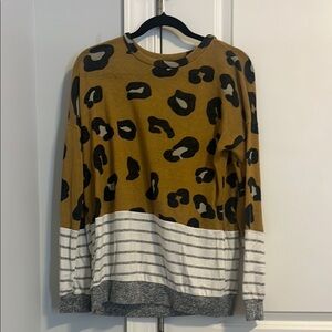 Leopard Print and Striped Long Sleeve Top